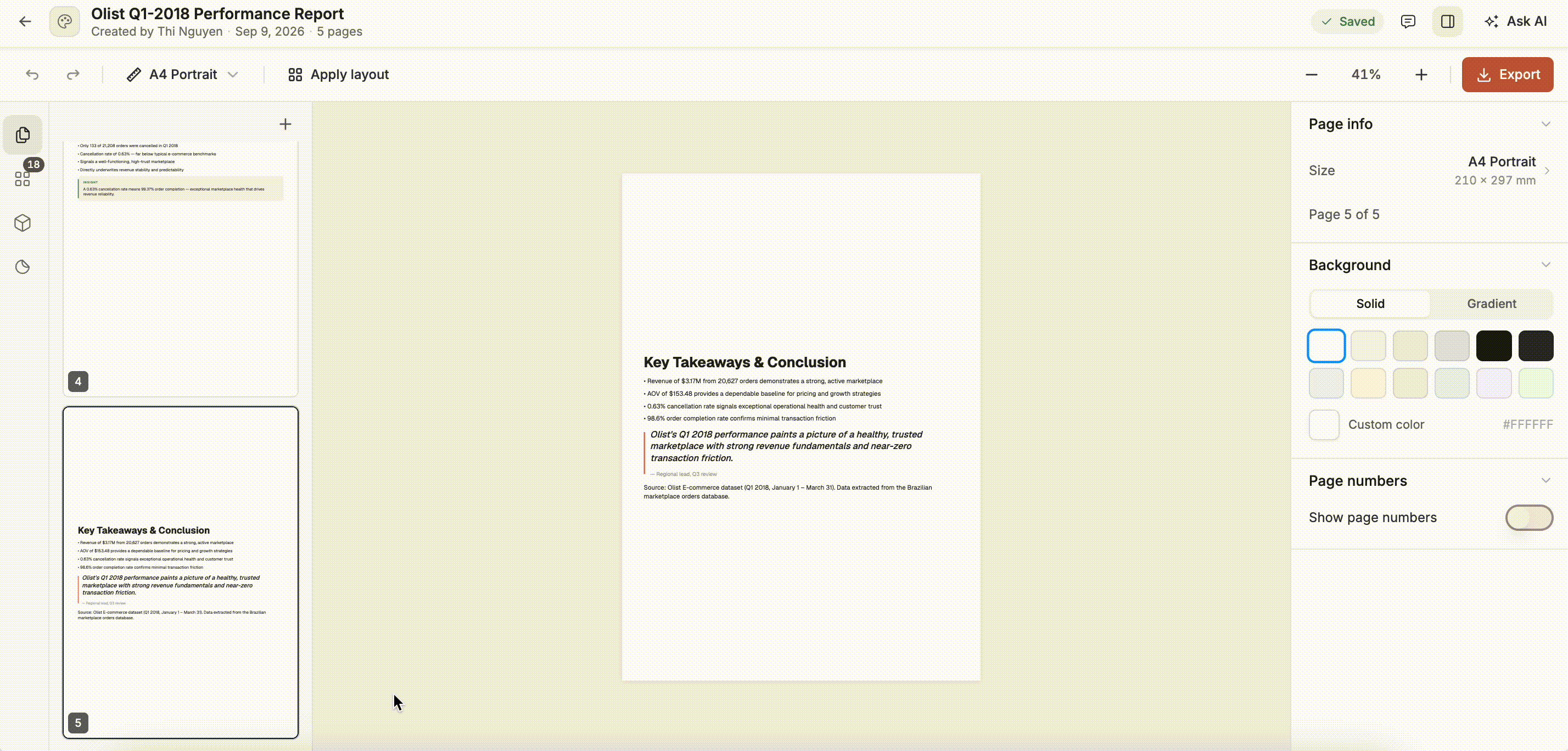 Editing text and page properties in the Design Canvas power editor