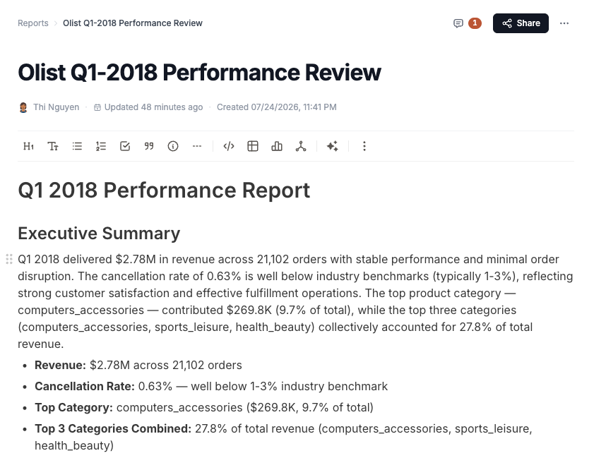 Report narrative with a highlighted priority recommendation and action checklist
