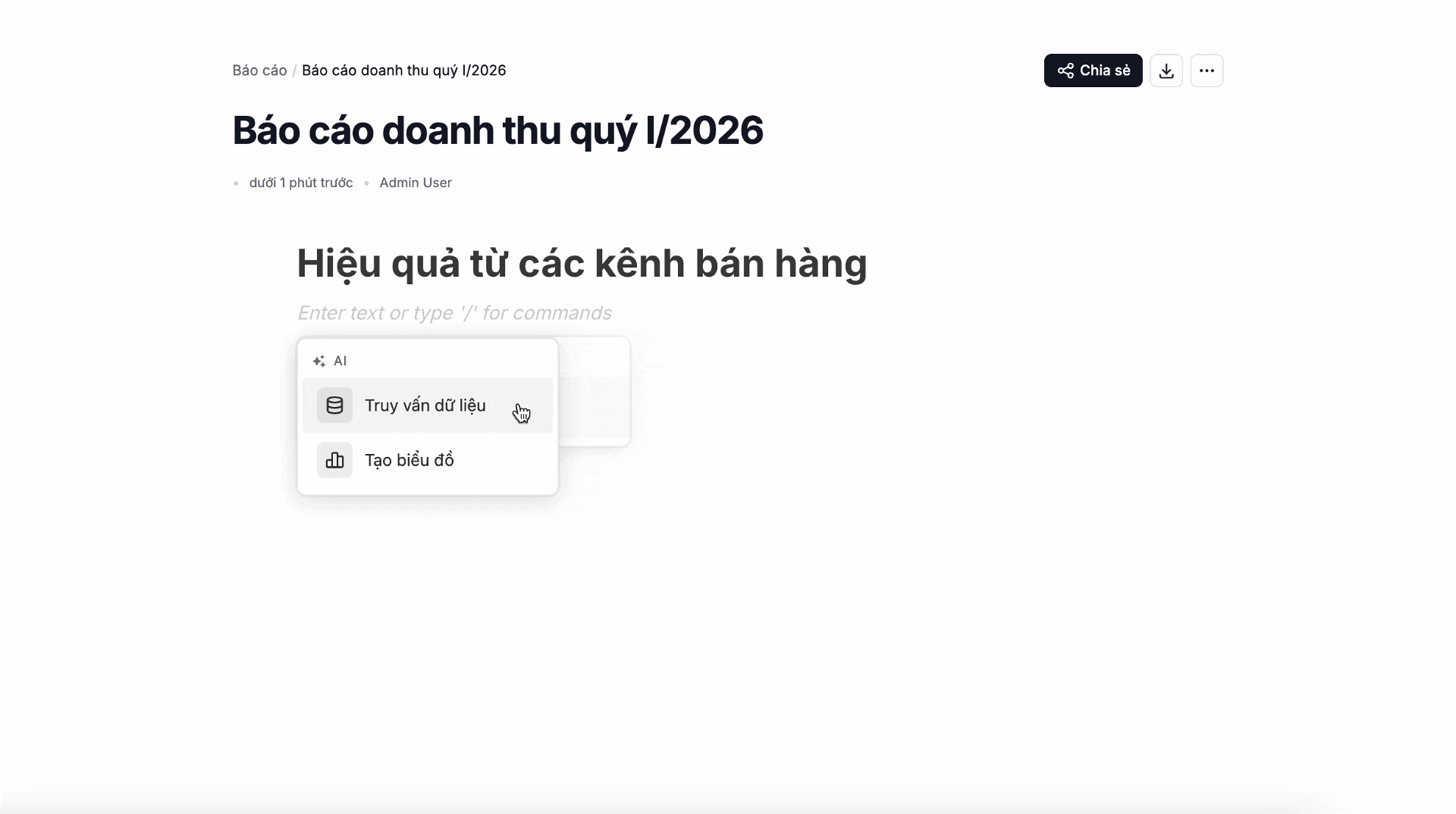 Báo cáo trực tiếp với cộng tác dữ liệu